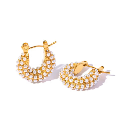 18K Pearl Iced Hoops